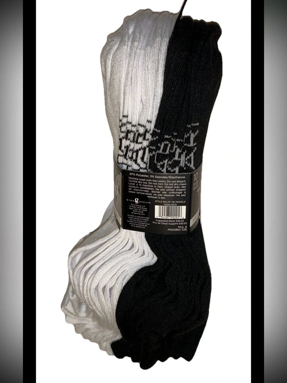 Tahari Quarters Socks 10 Pairs Women Shoe Size 5-10 Black & White w Logo NEW $36
